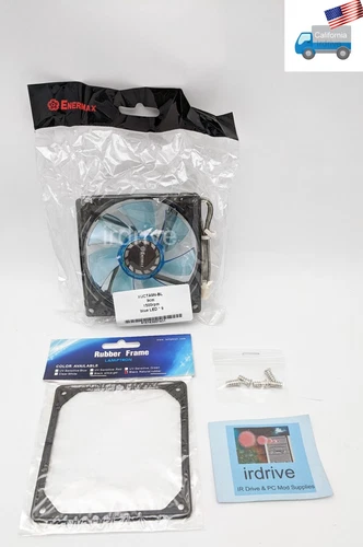 NEW Enermax 90mm Blue LED 3pin 12V PC Case Fan + UV Black  Anti-Vibration Pad