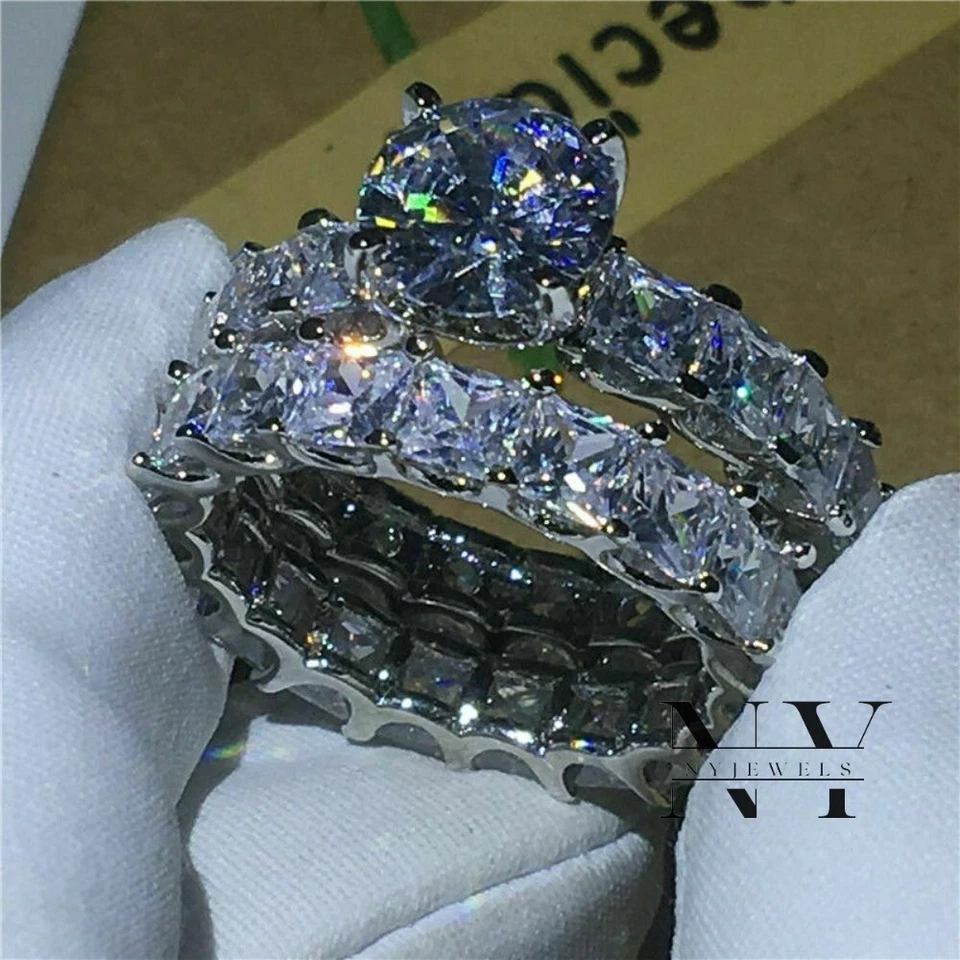 Обручальное кольцо из чистого 14-каратного белого золота 3 карата с муассанитом круглой огранки VVS1 - Изображение 4 из 4