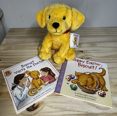 Kohl's Cares BISCUIT 10'' Yellow Puppy Dog Plush Stuffed w/2 Books Easter, Doctor