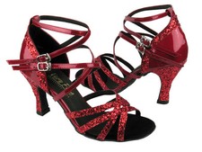 Strappy Red Glitter Sparkle - Latin Salsa Very Fine Ballroom Dance Shoe - T1DM