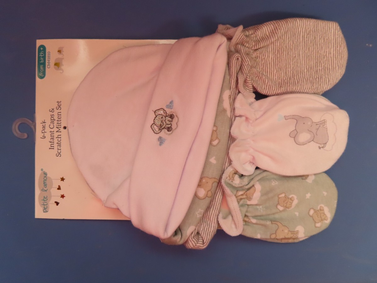 ミトン Petite L'Amour Infant caps and scratch mittens 6 piece set
