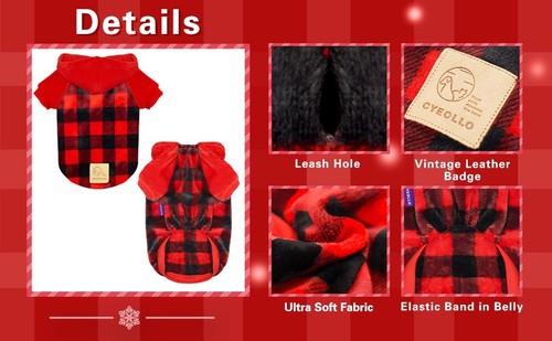 Hundepullover Hoodie warm Flanell Sweatshirt Thermo Büffel kariert Wintermantel - Bild 15 von 17