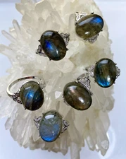 Wholesale Lot 6 Pcs Labradorite White Bronze Rings Crystal Healing Energy