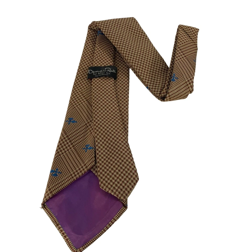 Corbata retro a cuadros pie de ganso vintage años 70 Oscar de la Renta para después de seis Foto 3 de 4