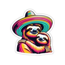 Sticker Pop Art Sloth Couple Sombrero Cute Animal Decor Colorful 2x2 3x3 4x4 6x6