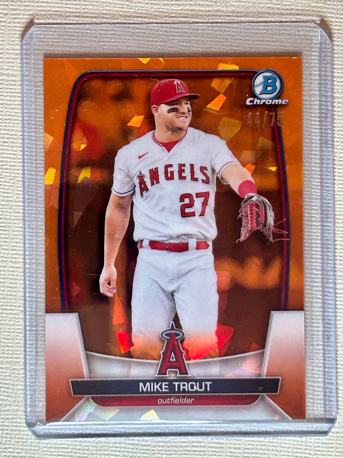 MIKE TROUT 2023 Bowman Chrome Sapphire Orange Refractor /75 Angels #89