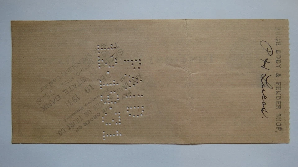 $2.50 1931 Hibbing Minnesota MN Cancelled Check! First National Bank  - Image 2 of 2