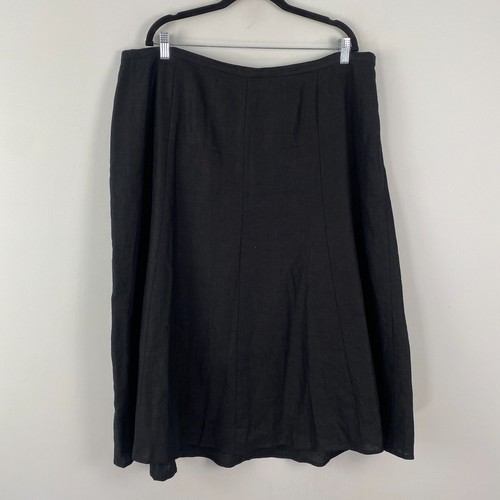 Talbots Linen Midi A-Line Skirt Size 18W Black Side Zip