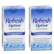 Lot of 2 - Refresh Optive Lubricant Eye Drops Long-Lasting Hydration 0.5 oz/15ml
