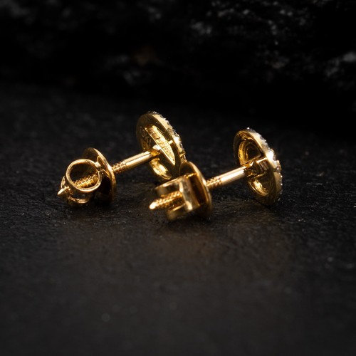 Pendientes de tachuelas círculos redondos de oro amarillo 10 K de diamantes naturales reales de 0,16 quilates - Imagen 6 de 7