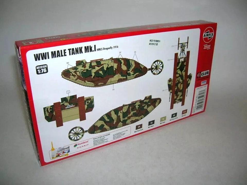 AIRFIX 1:76 KIT CARRO ARMATO WWI MALE TANK MK.I 13,5 cm ART A01315V serie 1 - Immagine 2 di 2