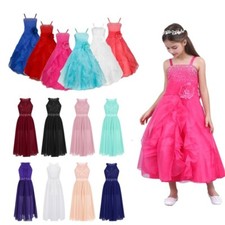 Kids Floral Lace Dance Dress Shiny Chiffon Flower Girls Dress Party Evening Gown