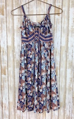 Luigi Bertolli Boho Floral Printed Black Spaghetti Strap Tie Dress 38 S M 