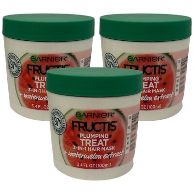 3 Pack Garnier Plumping Treat 1 Minute Watermelon Hair Mask Conditioner Leave In