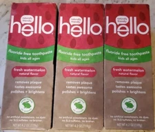 hello Oral Care Kids Fluoride Free Toothpaste - Watermelon, 4.2oz 3 pack lot