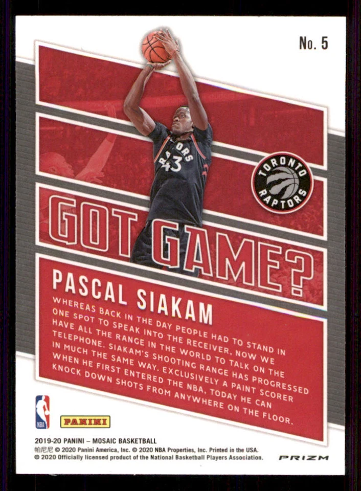 2019-20 Panini Mosaic Got Game? Mosaic #5 Pascal Siakam - Image 2 of 2