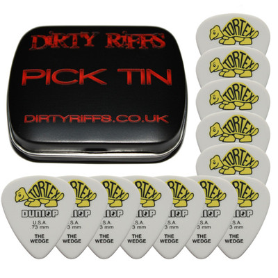 12 x Dunlop Tortex Wedge Gitarren-Plektren/Gitarrenplektren - 0,73 mm gelb in einer Plektren-Dose