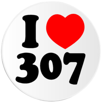 I Love 307 - 25 Pack Circle Stickers 3 Inch - Area Code Cheyenne Wyoming