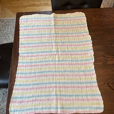 vintage Pastel acrylic receiving blanket striped Waffle Weave 23  X 34  