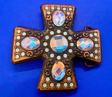 Large Iron Cross Religious Faith Symbol Chunky Rhinestone Studded Belt Buckle