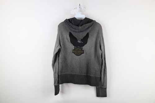 Vintage Harley Davidson Womens Medium Faded Spell Out Knit Full Zip Hoodie Gray - Picture 8 of 10