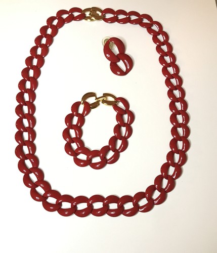 Napier Vintage Red Metal Link Necklace And Bracelet Set