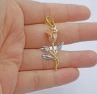 Floral Pendant Diamond Cut Women Real Solid 10k Yellow Gold Rose Flower Charm