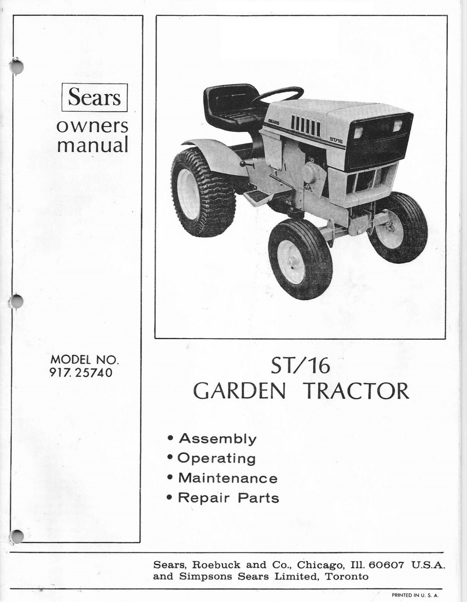 Tractor Operator Service Parts Manual Sears ST16