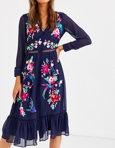 asos design embroidered midi dress