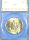 1945 PCGS MS63 Walking Liberty Half Dollar "OLD GREEN RATTLER HOLDER" GEM BU