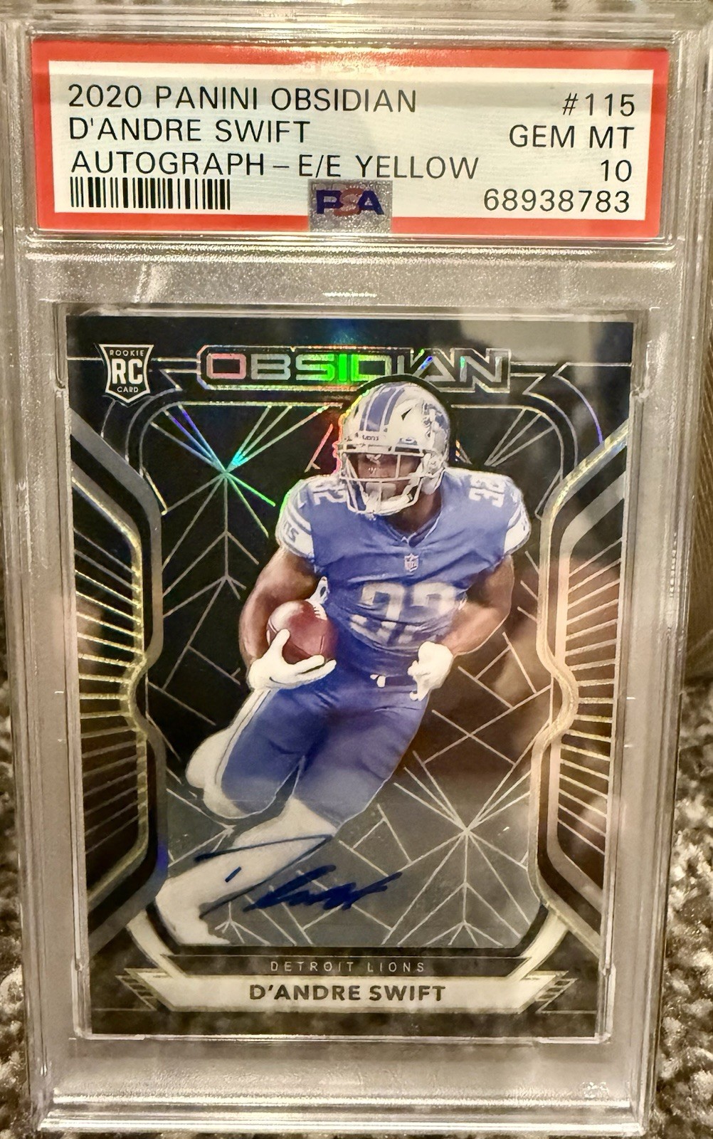 2020 Panini Obsidian D’ANDRE SWIFT Electric Etch Yellow Auto /25 PSA 10 (RC)