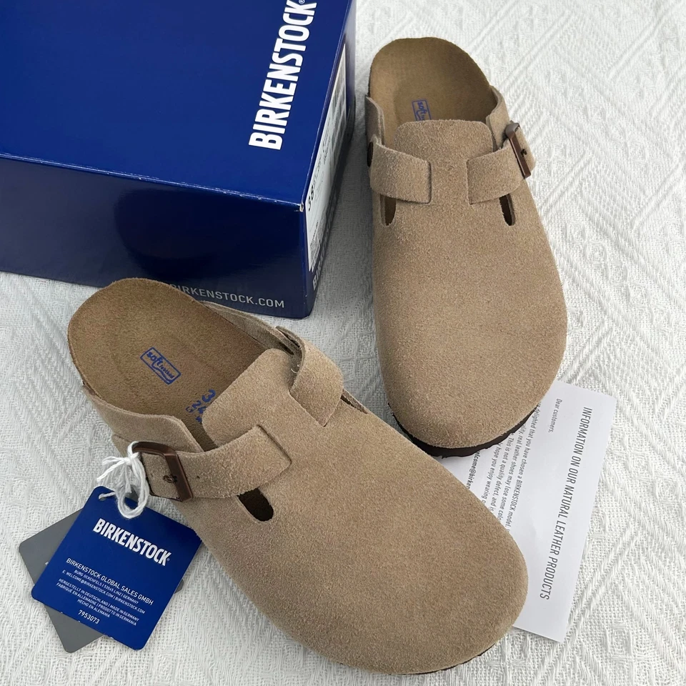 Tamanco unissex Birkenstock Boston couro camurça acastanhado palmilha macia sapatos - Imagem 3 de 4