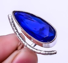 Blue Sapphire Designer Simulated 925 Sterling Silver Handmade Ring Adst. 64 