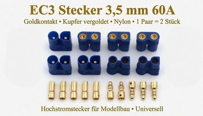  10 Paar EC3 Stecker Buchse Goldkontakt 3,5mm 60A Hochstrom RC Modellbau 