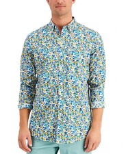 Club Room NWT Mens Regular-Fit Stretch Ditsy Floral Poplin Shirt Blue Size L 55