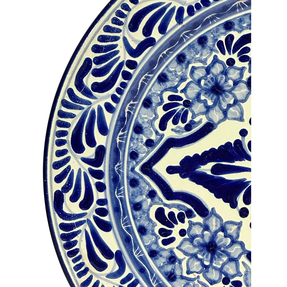 Talavera Puebla Cerámica México Azul Cobalto Blanco 12" Cargador Placa-Diseño D Foto 3 de 4