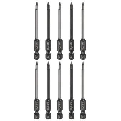 10pcs T6 Magnetic Torx Screwdriver Bits 1/4'' Hex Shank 75mm Length, Black