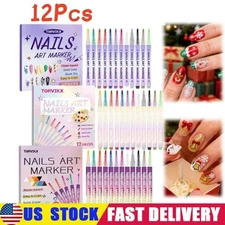 12 Colors Nail Art Pen Set Nail Polish Pen Nails Art Drawing Graffiti Marker USA