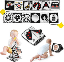 Black and White High Contrast Baby Toys 0-6 6-12 Months, Soft Book with Teether,