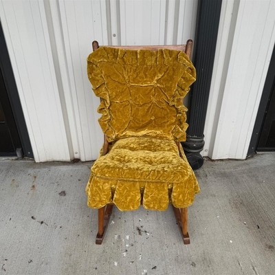 Vintage Children Wooden Rocking Chair Suede Marigold Cushions- Local Pickup Only