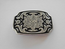 Belt Buckle Western Silver  Black Made in USA Vintage Never Used New Style k