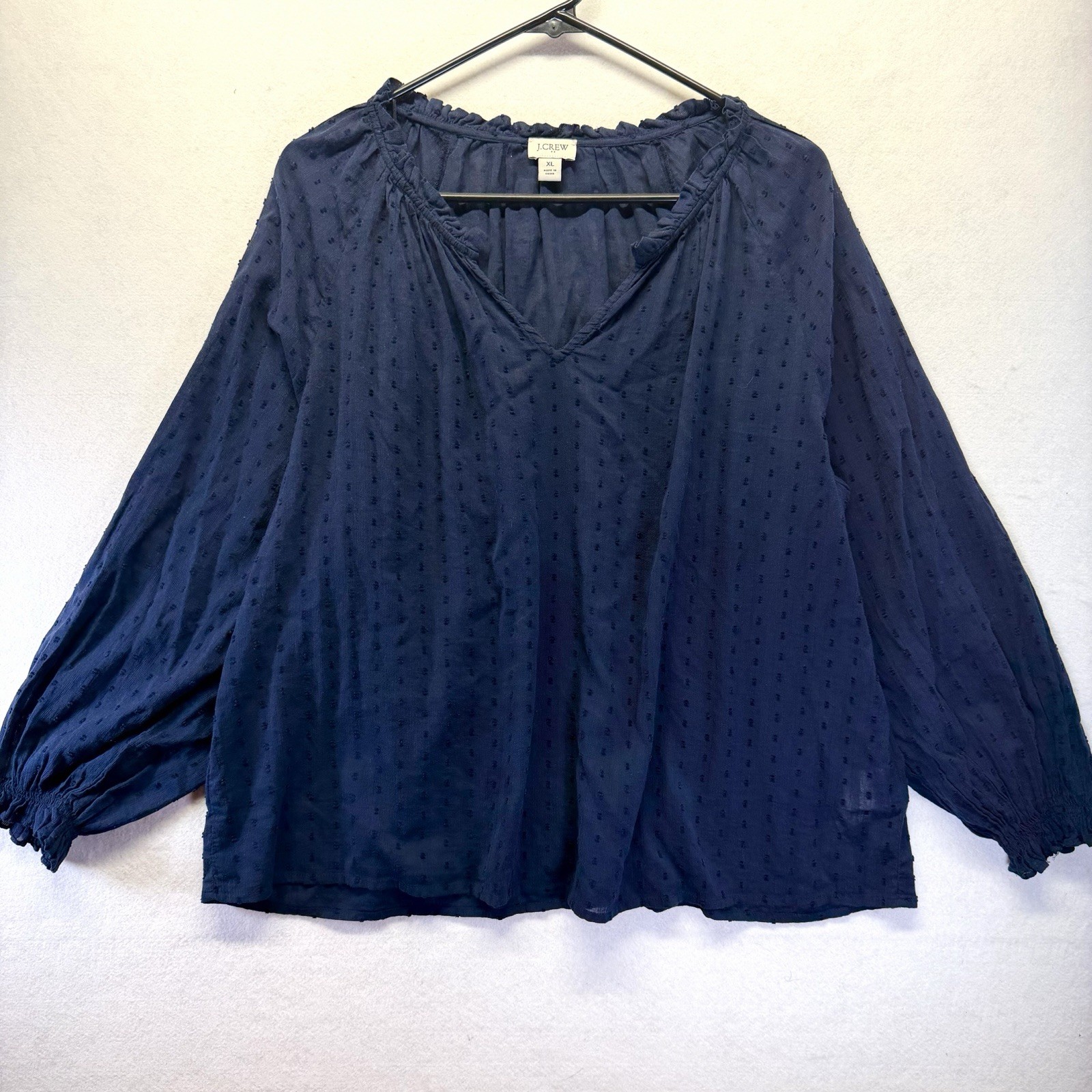 J. Crew Swiss Dot Poet Blouse Womens XL Peasant Top Balloon Sleeve Lightweight