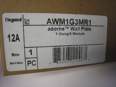 AWM1G3MR1 Legrand Adorne - Mirror,  1-Gang-3 module  Screwless Wall Plate  NIB