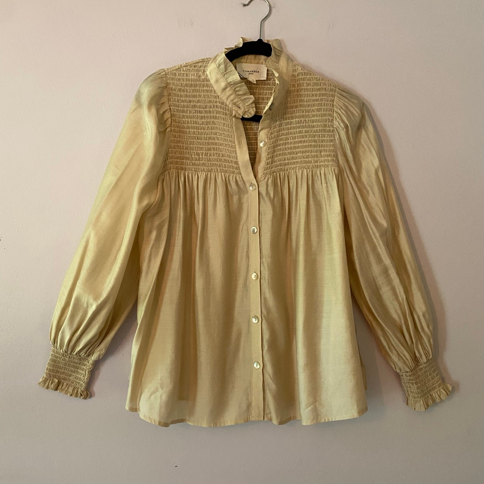 Pomander Place Tuckernuck Jaia Cream Smocked Puff Sleeve Long Blouse Medium