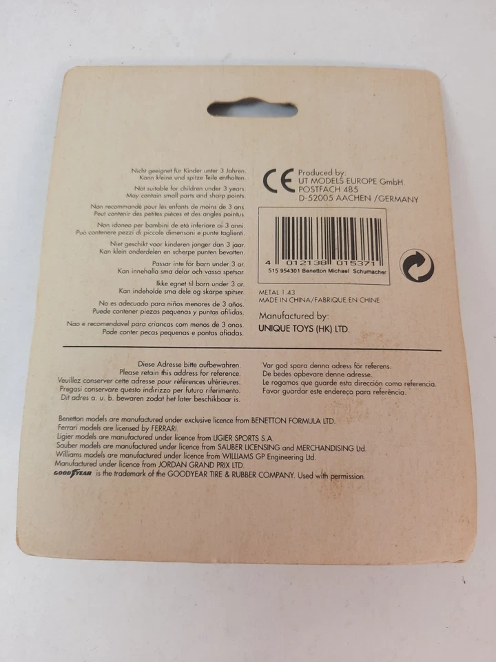 UT Minichamps Benetton B195 Michael Schumacher 1995 1/43 pullback 515954301 - Immagine 2 di 2