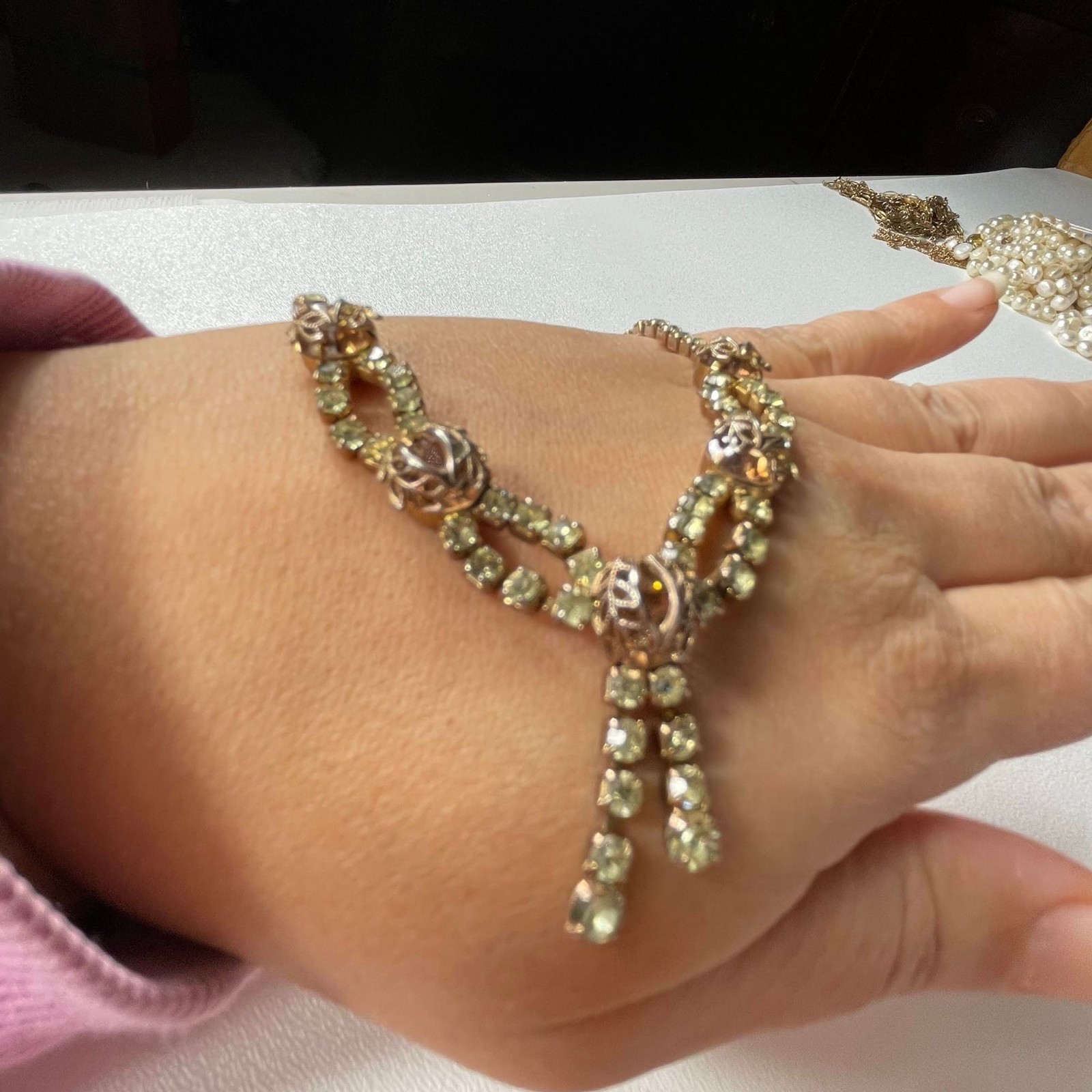 Vintage Rhinestone Statement Necklaces Set Of 2 W… - image 13