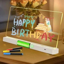 LED Note Board with Colors,Rechargeable Acrylic Dry-Erase Board, 8-Color Lumi...