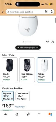 Razer DeathAdder V4 Pro Ultra-lightweight Ergonomics Wireless Gaming Mouse White