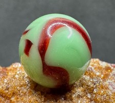 Vintage Alley Agate Swirl Marble - Mint Green Red - .65" Nice Example