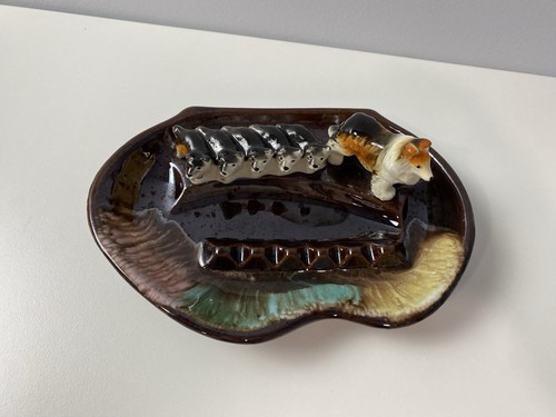 Vintage Royal Sealy Japan Border Collie & Puppies Ashtray Glazed Ceramic - Picture 2 of 10